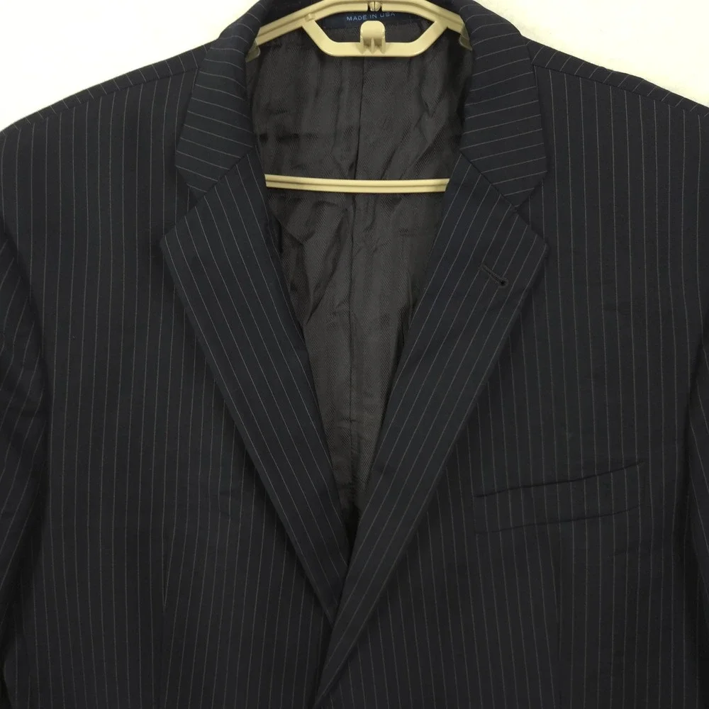 Loro Piana Pinstripe Blazer Men 46R Navy Blue Wool Super 120s Union Made USA